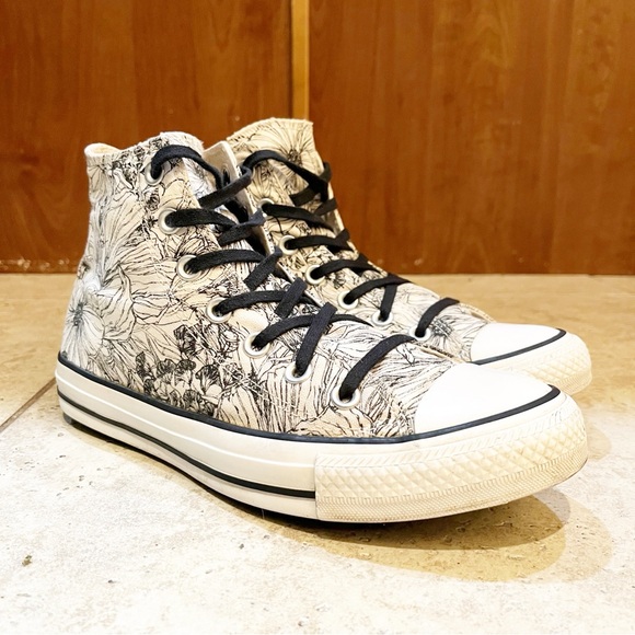 Converse Chuck Taylor All Star White Black Floral High Top Sneakers Shoes - Picture 6 of 6